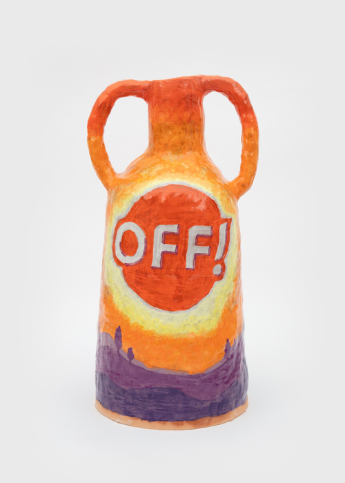 Ceramic vase, reads 'OFF!'