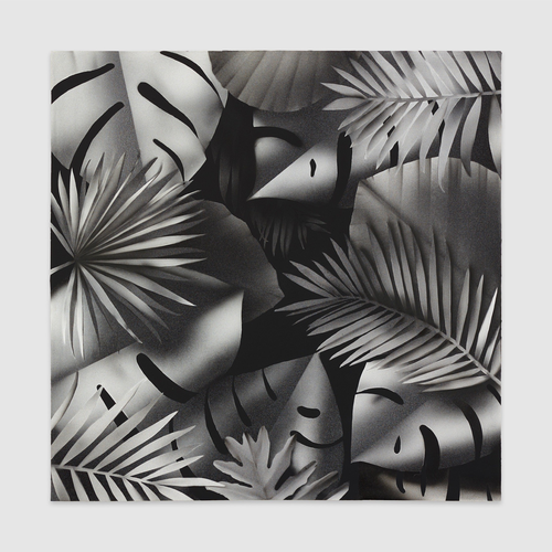 Black and white artwork of leaves