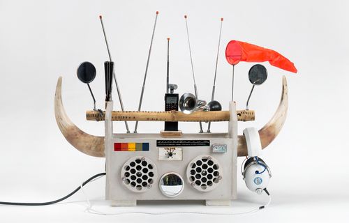 boombox with viking horns