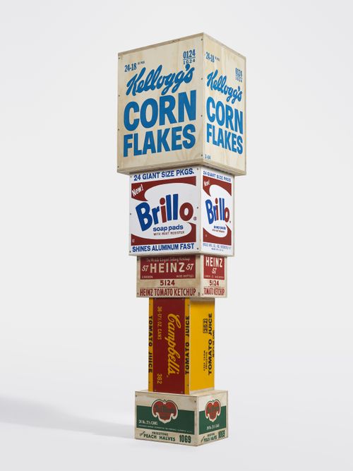 5 iconic brand boxes stacked on top of each other, including Kellogg's and Brillo