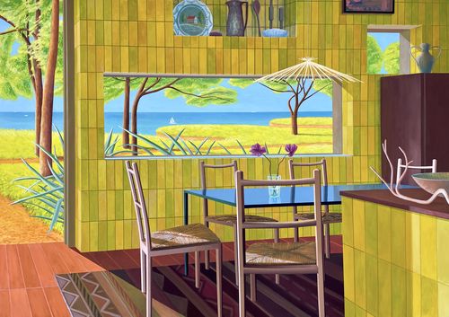 Yellow Kitchen by Alfie Caine shows a yellow kitchen by beach