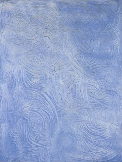 blue background with indented swirling lines and patterns