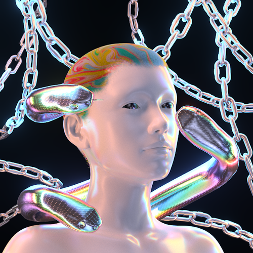 digital avatar with snakes and chains