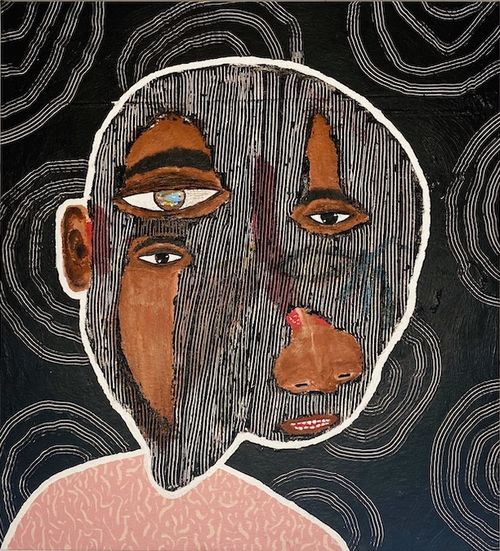 an abstract portrait of a Black man with obscured facial features