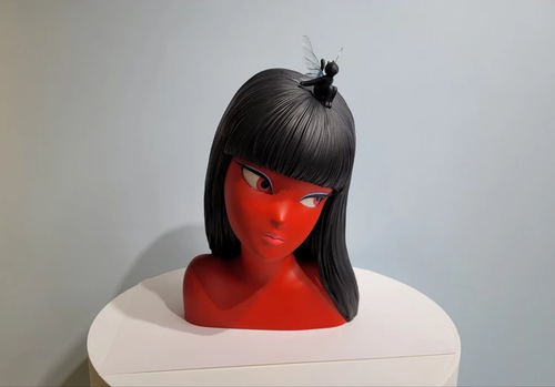 Red female head sculpture 