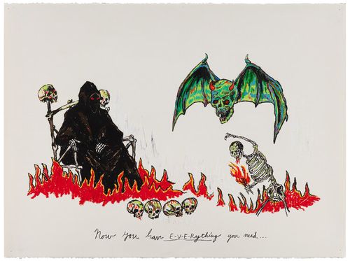 Wes Lang's artwork, multiple coloured drawings