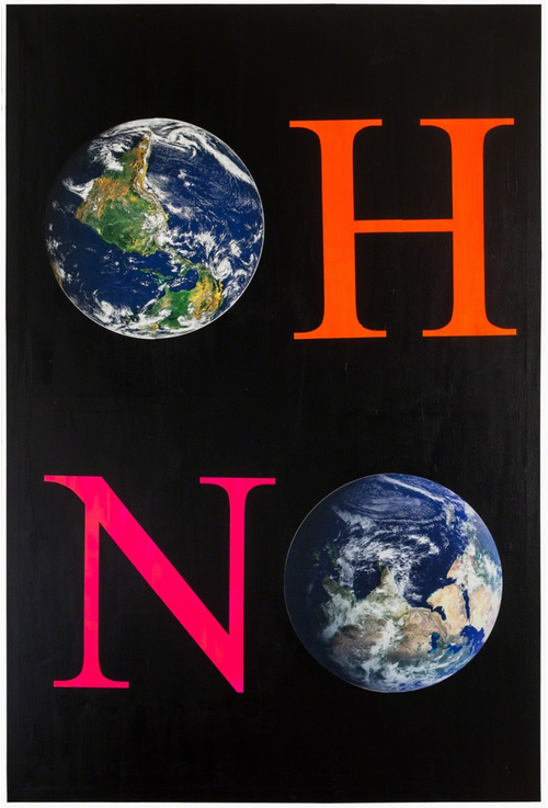 black background with the text 'OH NO', with both 'O's replaced by globes
