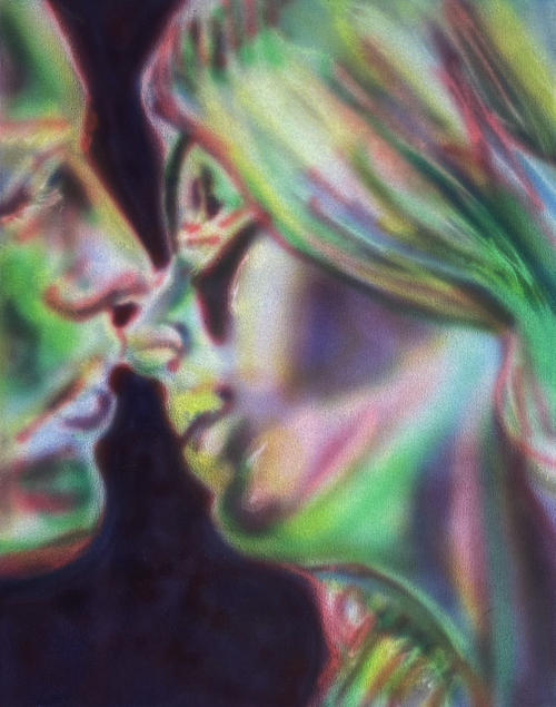 Bleach kissing portrait in greens and pinks