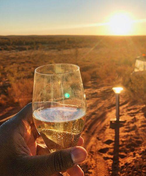 person holding champagne glass in the outback
