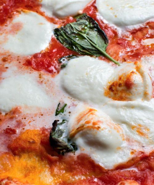 close up of margarita pizza