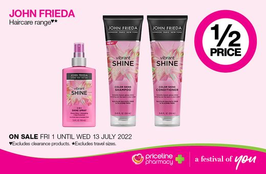 Priceline  – 1/2 price off John Frieda Haircare range