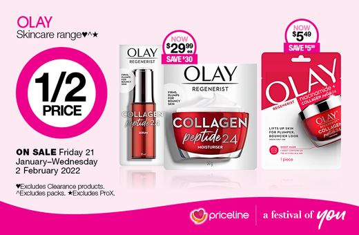 Save ½ price Olay skincare at Priceline