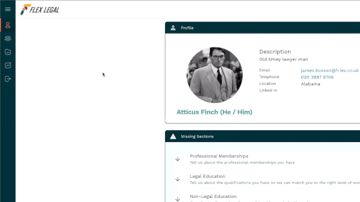 An animated gif shows how to upload your documents to your Flex Legal profile