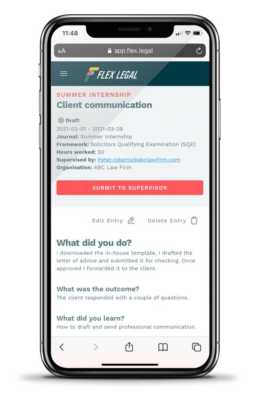 Flex Legal SQE Journal Screenshot