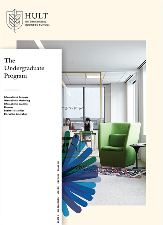 Hult’s brochure composition, combining overlay, frame, photo and shape components.