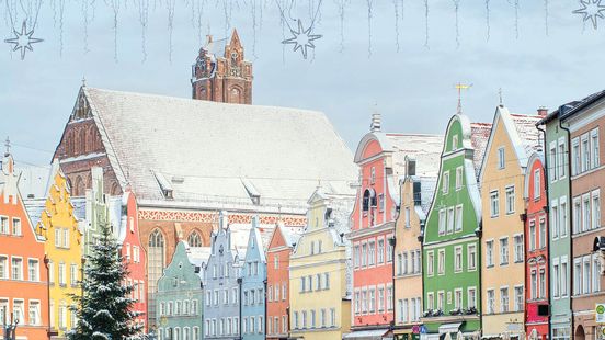 View of colorful Austrian buildings in winter