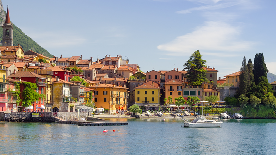 colorful buildings by lake como