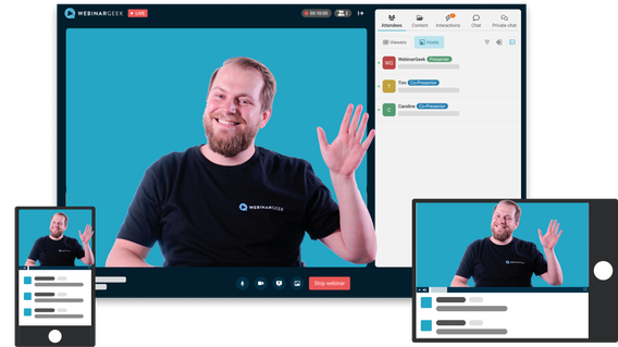 Browser based webinar software with multiple screens