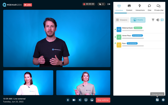 Webinar software with 3 presenters