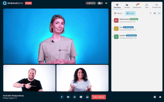 Animation of new video player where you see 3 people