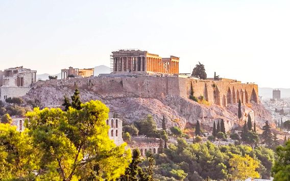 acropolis at sunrise in athens greece