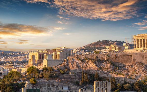 panorama of the acropolis on top of the wall in athens greece