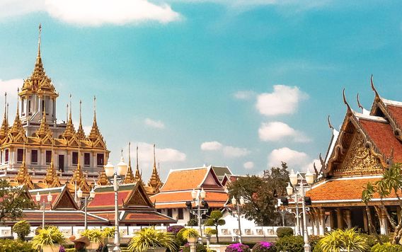 the golden grand palace in bangkok thailand on a sunny day