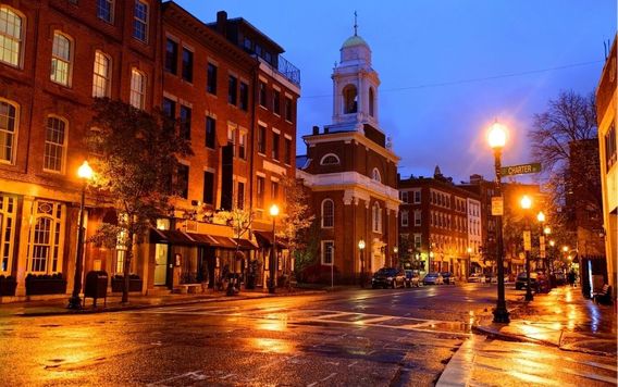 street in the north end in boston massachusetts at night