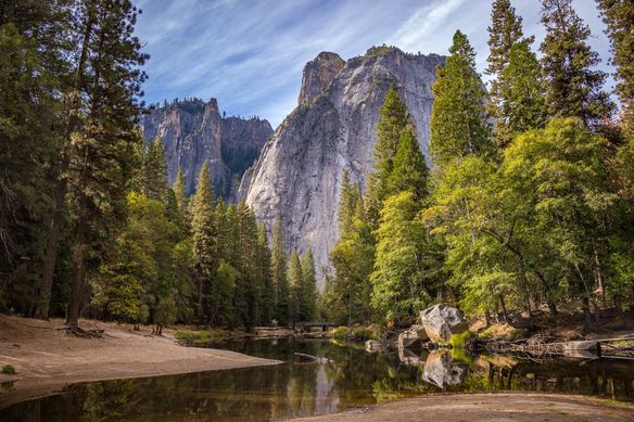 River beneath the Yosemite cliffs