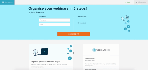 Gif editing registration page WebinarGeek