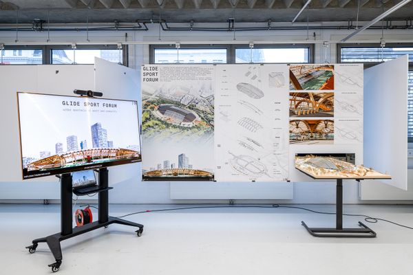 
        Foto der Abschlussarbeit »GLIDE SPORT FORUM« von Leon Mackowski. Semester: Winter 2024/25. Abteilung: Architekturentwurf 2. Werksangabe: k. A.. Universität für angewandte Kunst Wien.
      