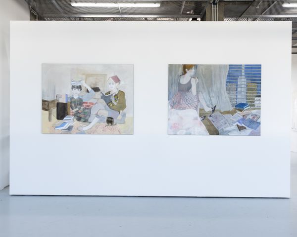 Foto der Abschlussarbeit »Love Songs and Texas Punk« von Leonie Plattner. Semester: Sommer 2026. Abteilung: Malerei. Werksangabe: 2026, Malerei, Bilder/images: © die Angewandte, 2026, Vincent Forstenlechner, CC-BY-NC-ND-4.0. Universität für angewandte Kunst Wien.