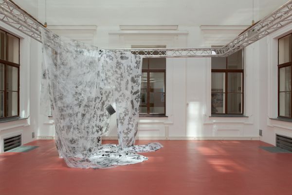 Foto der Abschlussarbeit »Heilig sei uns das Wasser! Overcoming the individual through aquatic embodiment« von Diletta Caregnato. Semester: Sommer 2026. Abteilung: Cross-Disciplinary Strategies. Werksangabe: Mixed-Media-Installation (Siebdruckfotografien auf Stoff; Texte und Bilder auf transparentem Papier) / Mixed-media installation (screen-printed photographs on fabric; text and images on transparent paper)
Bilder/images: © die Angewandte, 2026, Giorgio Flagranti, CC-BY-NC-ND-4.0 . Universität für angewandte Kunst Wien.