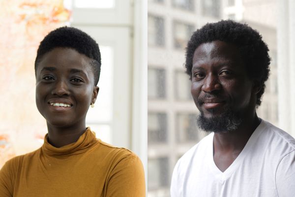 Tracy Thompson, Artist  and Ibrahim Mahama, Artist and Co-Curator of the AIL-Exhibition "Ecologies and Politics of the Living", Vienna Biennale 2021 | Image by ©© Fredrick Botchway © Ibrahim Mahama