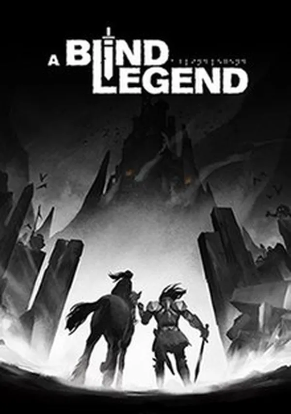 A blind Legend Cover picture - Showing a man with a horse and a little kid looking up a mountain. The image is in complete black and white.