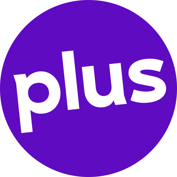 The word Plus inside a purple circle