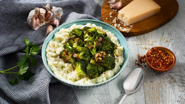 Roasted Garlic and Parmesan Broccoli with Idahoan® Butter & Herb Mashed Potatoes