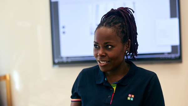 a person looking afar and smiling