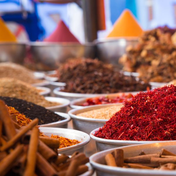 Assorted spices in a food market in Aswan Egypt
