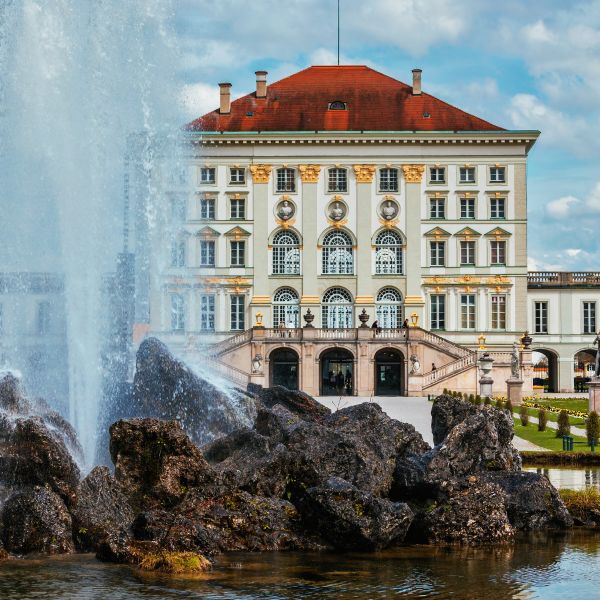 Nymphenburg Palace with fountain in Munich Germany