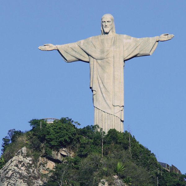 low angle view of cristo redentor statue in rio de janerio brazil