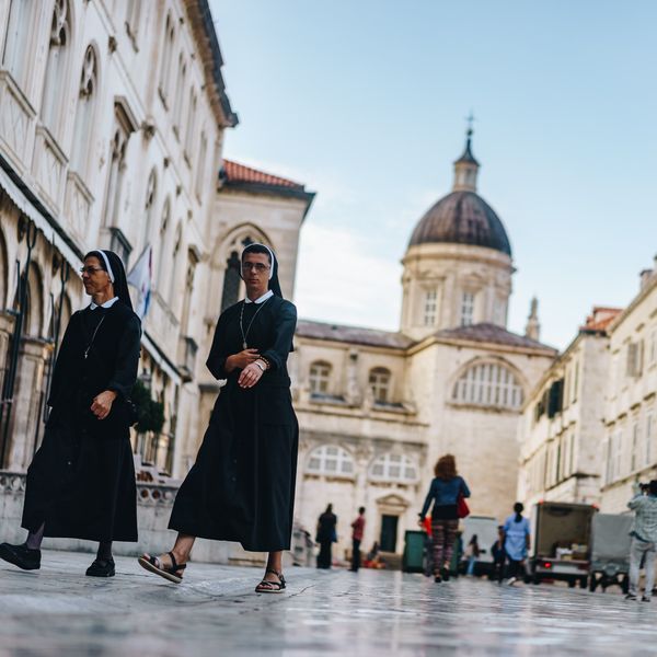nuns walking in the street in dubrovnik croatia