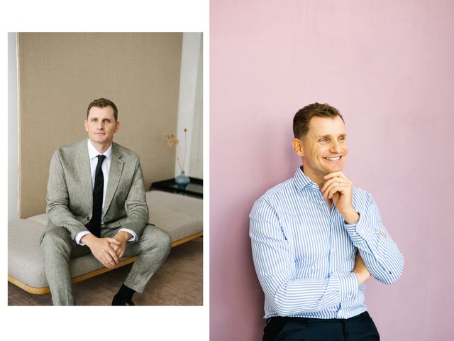 Zwei moderne Business- und LinkedIn Porträts eines Mannes im Fotostudio