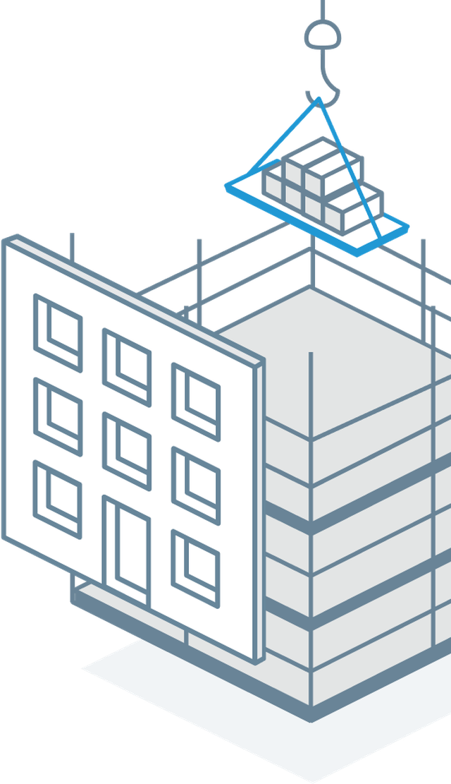 Autodesk Build isometric drawing of a building under construction.
