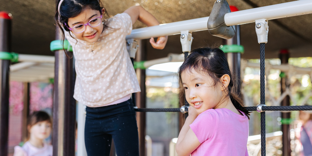 Kids on playground equipment