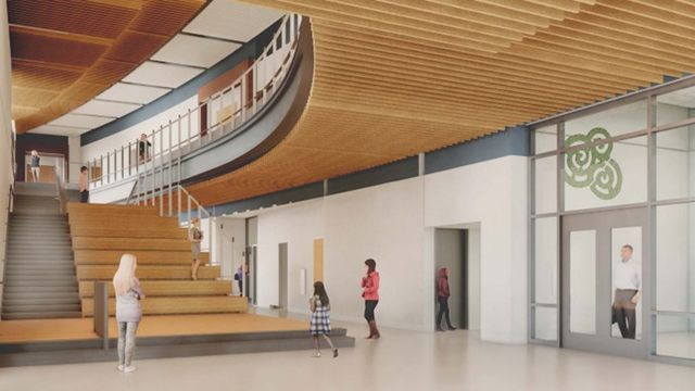 rendering of the gathering stairs in the new BAA school building