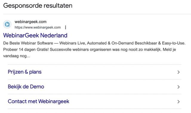 Google ad WebinarGeek