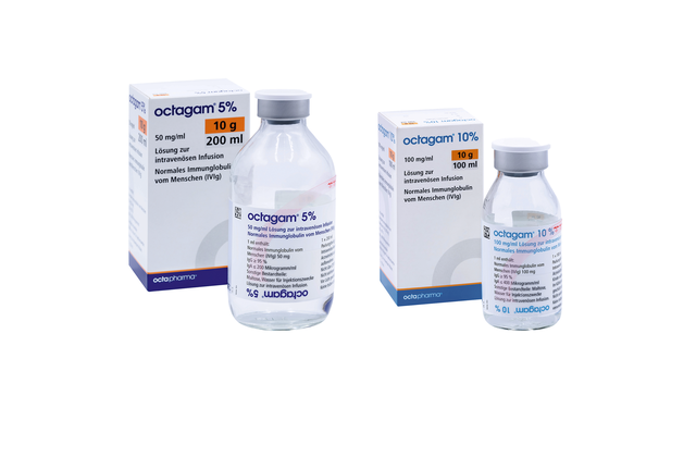 zwei packshots octagam® - Normales Immunglobulin vom Menschen zur intravenösen Anwendung
