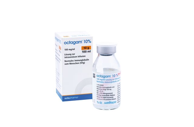 zwei packshots octagam® - Normales Immunglobulin vom Menschen zur intravenösen Anwendung