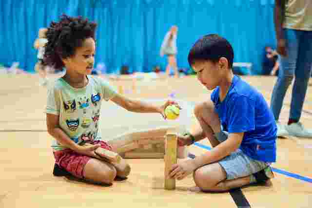 children playing with building blocks